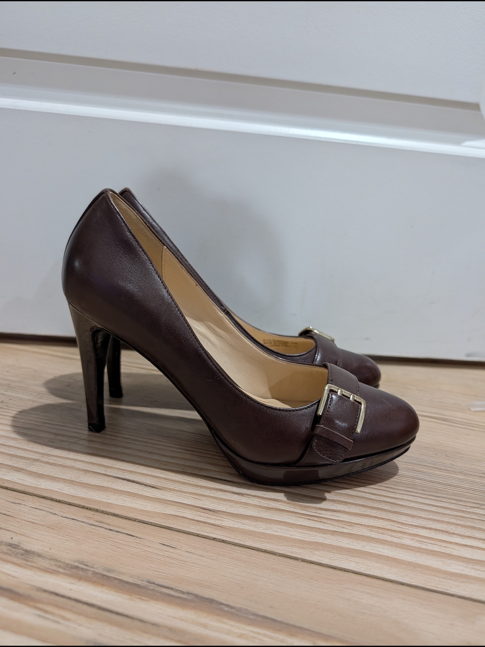 Cole Haan Brown Leather Platform Pumps Size 7.5B | Classic Career Heels - Picture 3 of 6